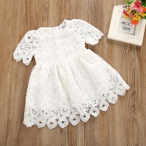 Baby and Little Girls White Crochet Floral Dress